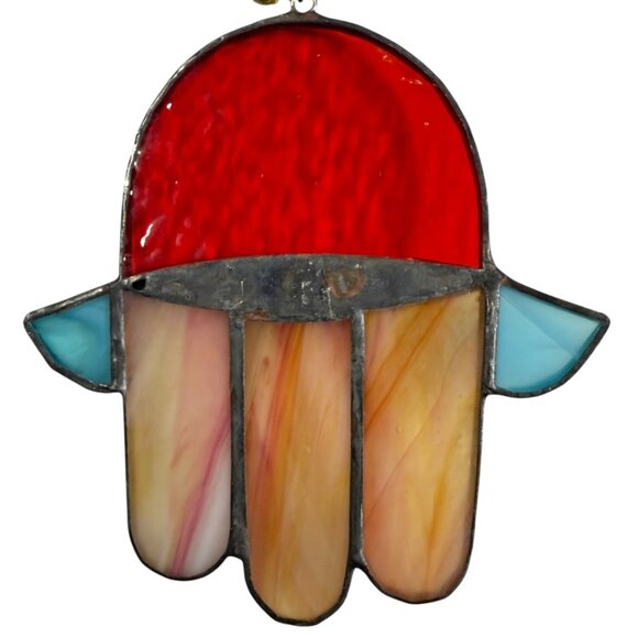 Stained Glass Hamsa Hand Suncatcher Bead Accents Jewish Window Decor Gift 6" - Picture 5 of 12